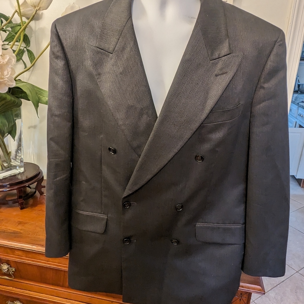 VTG Jones New York Men's Gray Solid Wool Double Breasted Blazer 42 R For Filenes